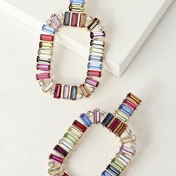 Multi Rhinestone Statement Earrings - Picture 2 of 4